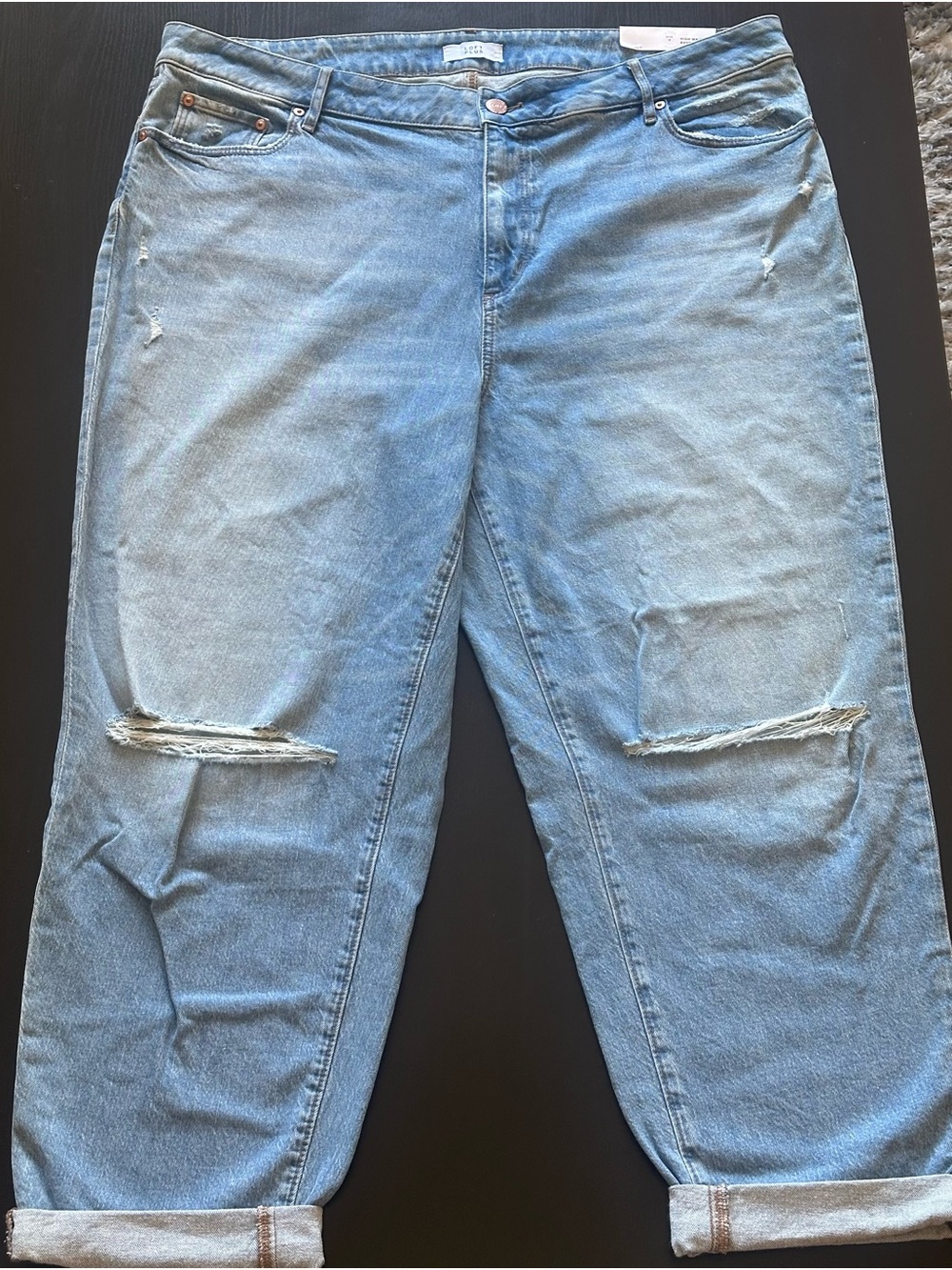 LOFT Light Wash Distressed High Waist Boyfriend Jeans